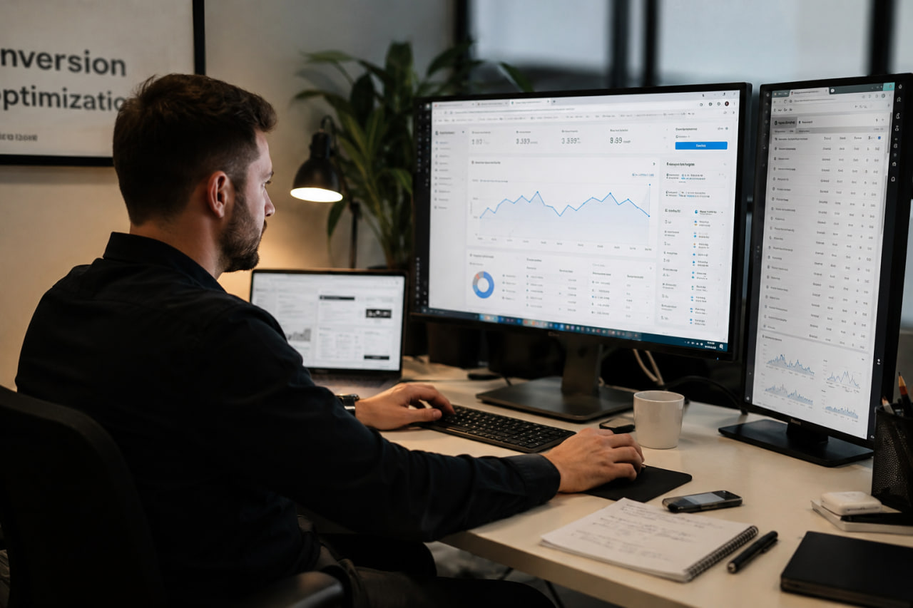 Media buyer managing advertising campaigns, budgets and performance data